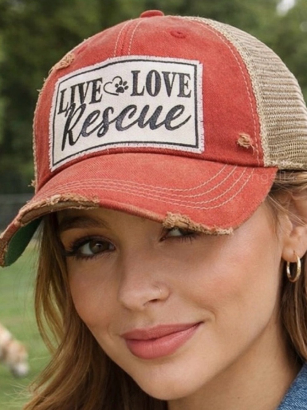Headmost Live Love Rescue Trucker Hat Distressed Snapback Dog Mom NWOT